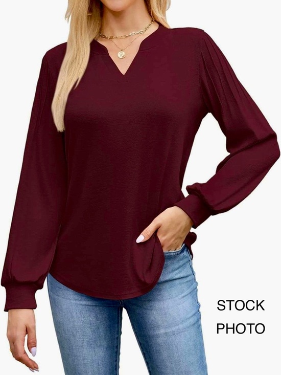 Alfyrcft Tops - Womens V, Neck Pleated, Puff Sleeved Top, Dressy, Casual, Work, Loose- size M